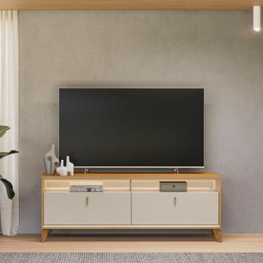 Imagem de Rack Dubai para Tv 70 Polegadas com Led Pés em Madeira Maciça - Linea 