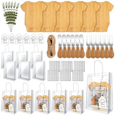 Imagem de 43 peças de prêmios de chá de bebê para vencedores 6 conjuntos de prêmios de chá de bebê para jogadores de jogos com tábua de queijo de bambu, garfo, faca de carvalho, jogo americano artificial