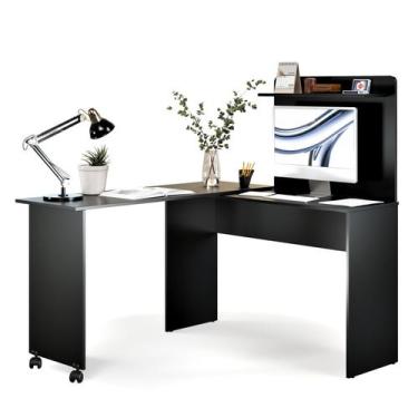 Imagem de Escrivaninha em L ou Bancada Painel com prateleira Office Escritório -