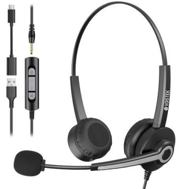 Imagem de Fone de ouvido USB Voistek com microfone para laptop/PC