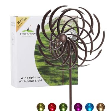 Imagem de Solar Wind Spinner Willow Leaves-Melhoria 360 Graus Giro Multi-Color Iluminação LED Solar Powered Bola de Vidro com Vento Cinético Spinner-Metal Escultura Construção-Exterior Yard Lawn & Garden