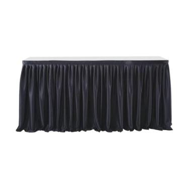 Imagem de Saia de mesa plissada de poliéster opcional de 6 pés/9 pés, toalha de mesa de jantar com babados verdes e rosas para decoração de mesa de casamento, banquete, festa de aniversário, preta, 6 pés 78 x