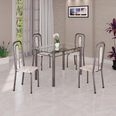 Imagem de Conjunto Sala de Jantar 4 Cadeiras Lívia Bege / Prata - Soma Móveis