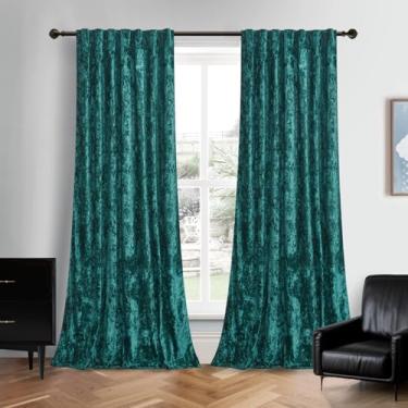 Imagem de Cortinas de veludo esmagado verde-escuro para janela do quarto com aba traseira, cortinas pesadas de luxo vintage supermacias, cortina com isolamento térmico para escurecimento de ambiente para sala