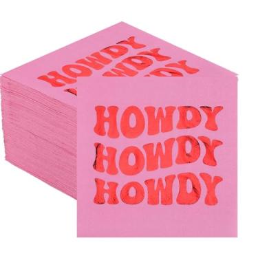 Imagem de Affrolling Pacote com 100 guardanapos de coquetel Howdy Guardanapos de papel ocidentais 12 x 12 cm Cowboy Cowgirl Disco Wild West Party Toalhas de bebida para casamento chá de noiva decoração de mesa