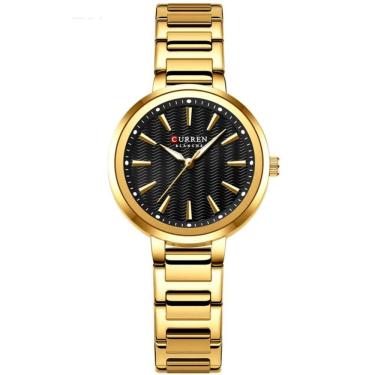 Imagem de Relógio Feminino Minimalista Dial Quartzo Design Fino à Prova D´agua Preto Dourado