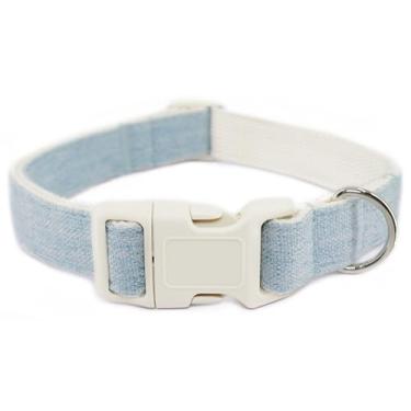 Imagem de Coleira para cães de cânhamo de algodão ajustável, azul claro tecido natural macio com liberação rápida, lindo colar de cachorro de casamento para cães pequenos, médios e grandes, azul-claro P