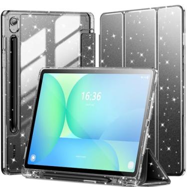 Imagem de INFILAND Capa para Samsung Galaxy Tab S10 FE/ S9 FE 5G 10,9 polegadas/Tab S9 11 polegadas com suporte para caneta S, capa fofa com glitter com parte traseira transparente brilhante [despertar/dormir