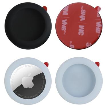 Imagem de echinff Capa de silicone com adesivo forte 3M, pacote com 4 capas protetoras para Apple Air Tags para colar na TV, fones de ouvido remotos, bagagem, laptop, câmera, bicicleta