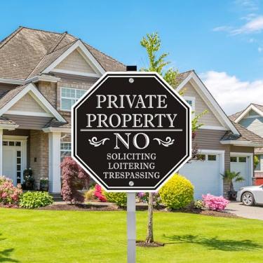 Imagem de Sinais sem invasão de propriedade privada, placa sem solicitação para casa, 25,4 x 25,4 cm, sem vagas, placas de metal de alumínio com estacas de 71 cm de comprimento para quintal externo (preto