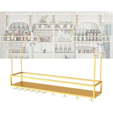 Imagem de Rack De Vinho Pendurado Na Parede Com Suporte Para Copos De Vinho Bar Flutuante Prateleira De Exibição De Garrafas De Licor Mini Bar Wine Racks Para Garrafas De Vinho Para Bar, Black, 60cm