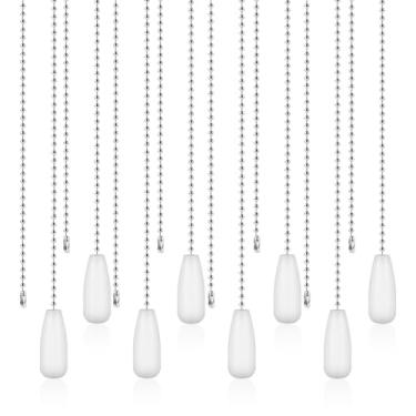 Imagem de 8 peças Extensores Corrente para Ventilador de Teto, 33,3cm Madeira Bolas Contas Extensão Corrente Puxar Luz Pendente para Ventilador de Teto Luz Candeeiro Candeeiros Decoração (Branco)