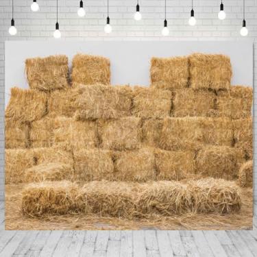 Imagem de Pano de fundo de palheiro de outono para sessão de fotos 3 x 2,4 m de outono com fardos de feno para fotografia para o dia de Ação de Graças, decorações de festa, retrato, vídeo, estúdio, cabine