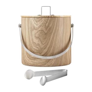 Imagem de AFXGUSD Balde de Gelo Portátil, Balde de Cerveja com Tampa E Pinça, Balde de Gelo de Metal Multiuso para Bebidas, Recipiente de Gelo para Entretenimento, 3 L Grão de Madeira