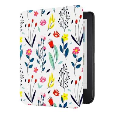 Imagem de DMLuna Capa para Kobo Clara / Clara 2E 15.2 cm - Capa protetora de couro PU premium ultra fina e leve com função hibernar/despertar automática, folha dourada e flor vermelha