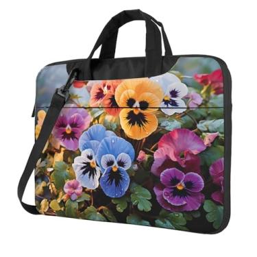 Imagem de Capa protetora para notebook Pansy Flowers à prova de choque bolsa portátil para laptop à prova d'água para homens e mulheres, Preto, 14 inch