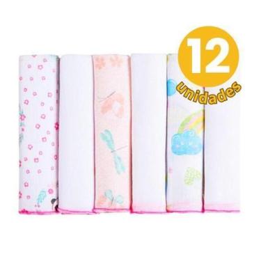 Imagem de 12 Pçs Pano De Boca Fralda Rosa Toalha Overloque 30X30Cm - Dugu