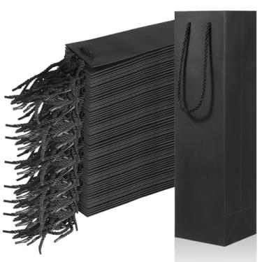 Imagem de Bruislard Pacote com 50 sacos de presente de vinho preto, garrafa de vinho, sacos de presente de papel kraft, sacolas com alças para festa, casamento, compras, varejo, mercadoria