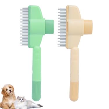Imagem de 2 Pentes de animais de estimação para cães e gatos, pente de remoção de pelos de animais de estimação com dentes de metal de aço inoxidável longos e curtos para queda e emaranhados, escova