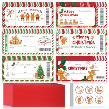 Imagem de Tenare 48 conjuntos de cupons de cupons de Natal em branco cupons de Natal cartões de vale de presente com envelope vermelho e adesivo para experiência de negócios, presente de presente de festa de