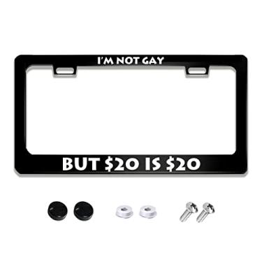 Imagem de NOCITUN I'm Not Gay But $20 is License Plate Frame Stainless Steels Funny Black Car Tag Holder Frames with 2 Holes and Screws 30 x 15 cm Decoração para Veículos EUA Padrão Mulheres Homens