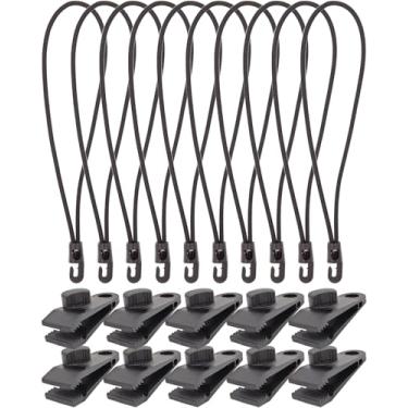 Imagem de WMZOBH Grampos de lona para serviço pesado – Pacote com 20 cabos elásticos com clipes, prendedores e prendedores, pequenos cabos elásticos com ganchos de 25,4 cm (preta)