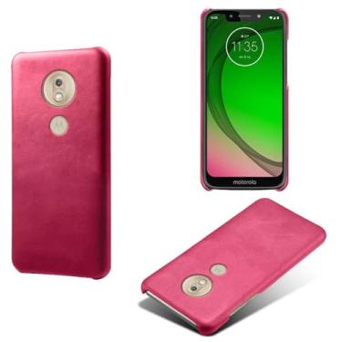 Imagem de Capa para MOTO G7 Play,Proteção contra quedas,Casca de volta de cor sólida simples,Design de couro de imitação de plástico-Rose