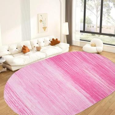 Imagem de USTIDE Tapete grande rosa infantil oval 1,8 m x 18 m lavável listrado tapete de área abstrato antiderrapante tapete baixo quarto/sala de estar/quarto de meninas decoração de casa