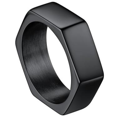 Imagem de ChainsHouse Anel de motociclista com faixa de parafuso para homens e mulheres, metal preto/banhado a ouro 18K, joia de aço inoxidável, hexágono, geométrico, nórdico, símbolo viking,