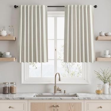 Imagem de UHITECH Cortinas blackout de linho longas de 91 cm para quarto, painéis de janela pequena, aba traseira, cortina preta curta para sala de estar, cortinas térmicas 90 cm