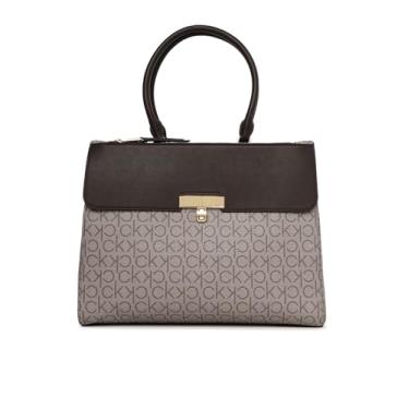 Imagem de Calvin Klein Bolsa feminina Becky – 2 em 1, couro vegano, monograma, 3 bolsos, Amêndoa/Castanho-Acinzentado/Java, One Size