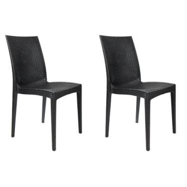 Imagem de Kit 2 Cadeiras Rattan Polipropileno Mesa Jantar Cozinha Varanda Jardim