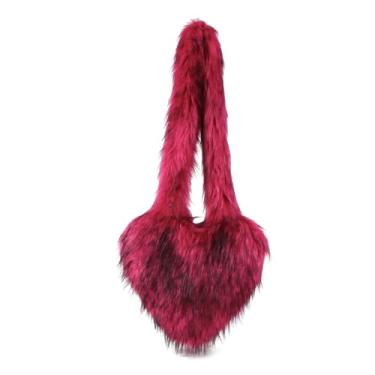 Imagem de YLTXZDJNZ Bolsa de ombro feminina de pele sintética, bolsa transversal, em forma de coração, com alça de ombro, Grande rosa vermelha