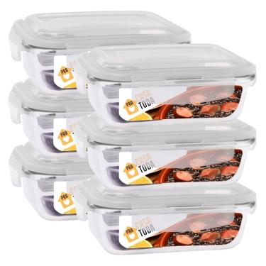 Imagem de Conjunto 6 Potes Vidro Retangular 1040ml Com Tampa Marmitas Fitness