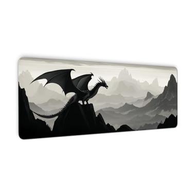 Imagem de Mouse pad de dragão preto para jogos, montanhas, paisagem de mesa, mousepad com bordas costuradas e base antiderrapante, tapete de mesa para teclado, mousepad para escritório e casa, 80 x 29 cm, 3 mm