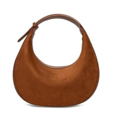 Imagem de Herald Bolsa transversal de palha para mulheres, bolsa Hobo de tecido de praia, bolsa de ombro crescente chique de verão com alça ajustável, Camurça marrom, Small, Casual