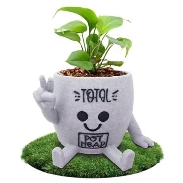 Imagem de Engraçado rosto vaso de cabeça interior, vaso de flores suculentas pequeno exclusivo, plantador de cacto fofo, decoração de casa interna, vaso de plantas de mesa de escritório, conjunto de presente de