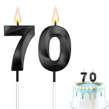 Imagem de Velas de aniversário de 70 anos, velas pretas número 70, vela de feliz aniversário para bolo, decoração de topo de bolo com número 3D para 70 anos, mulheres, homens, festas de aniversário de casamento