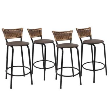 Imagem de Kit 4 Banquetas Para Balcão 60cm Preta Junco Cappuccino Balcão Bistrô 