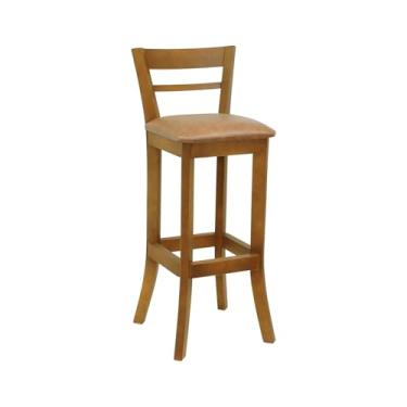 Imagem de Banqueta Alta Bistrô Sevilha Madeira Maciça - Amêndoa - Assento Estofado Corano Marrom Mescla