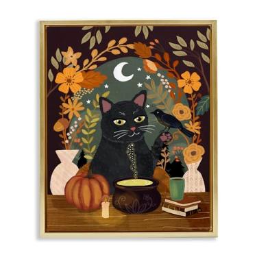 Imagem de Stupell Industries Arte de parede em tela flutuante dourada de gato e caldeirão outonal por Mia Charro, 21 x 17