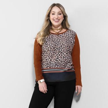 Imagem de Blusa Feminina Manga Longa Plus Size Animal Print-Feminino