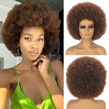Imagem de MYCNIMY Perucas afro para mulheres negras peruca afro crespo curto anos 70 grande saltitante e macio aparência natural perucas puff completas para festa cosplay peruca afro (Mix Brown)