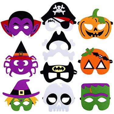 Imagem de Halloween Felt Masks for Kids Girls Boys, 10 Pcs Halloween Cosplay Dress Up Masquerade Party Eye Masks, Included Skeleton Pumpkin Witch Spider Pirate Bat Vampire Masks