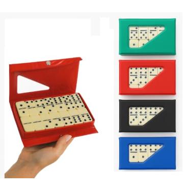 Imagem de MIni Dominó Double Six com 28 Peças, 5mm de Espessura, Estojo com Botão de Pressão