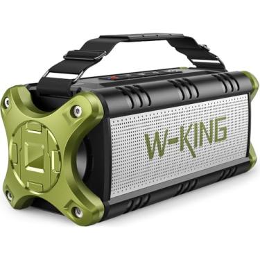 Imagem de W-KING Alto-falante Bluetooth, 90W pico 50W, graves profundos, Hi-Fi, IPX6 impermeável, 40H, EQ, estéreo, DSP, 4 drivers, TF, AUX, NFC, verde atualizado