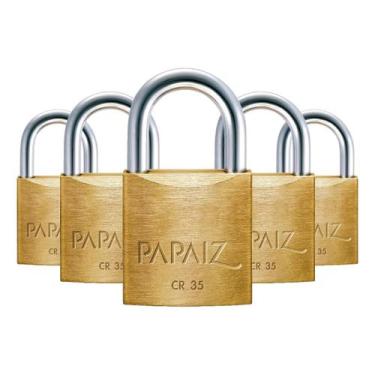 Imagem de Kit com 5 cadeado papaiz cr 35mm latão maciço com chaves