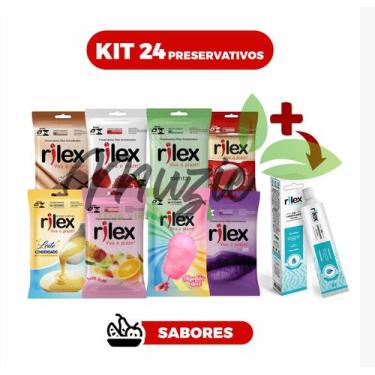 Imagem de Kit c/ 24 Preservativos Camisinha Rilex Sabores Algodão Doce, Leite Co