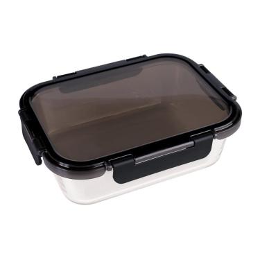 Imagem de Pote Refratário Retangular com Tampa Preta 1,5L