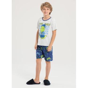 Imagem de Pijama Verão Menino Mescla Camiseta Brilha no Escuro e Bermuda Jacaré 